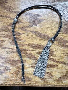 Kenneth Cole Black Cord Necklace with Silver Tassel Lariat